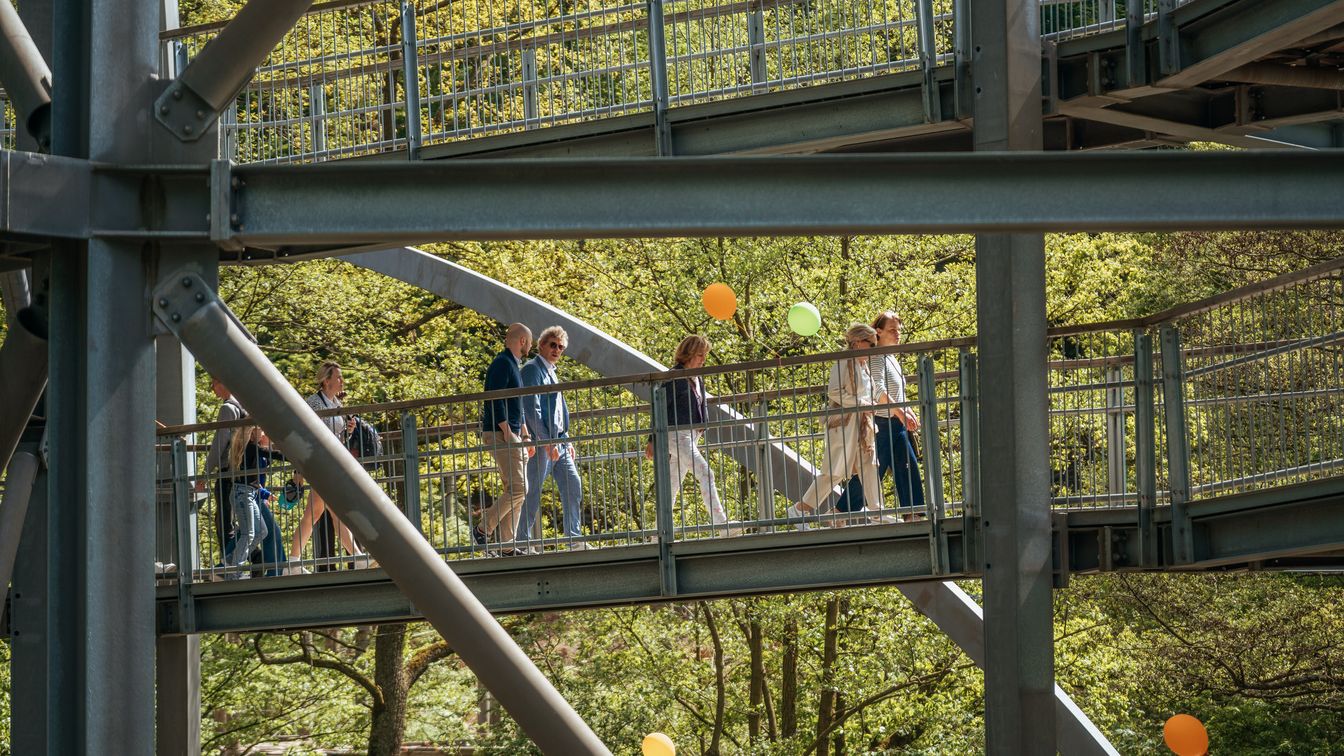 Gruppe geht den barrierefreien Weg nach oben
